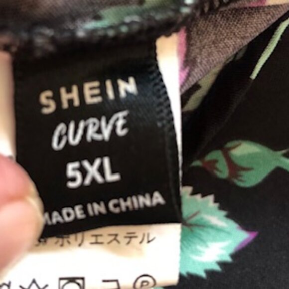 NWOT Shein 5X Plus Floral Dress Shirred Elastic Bodice Puff Sleeves Full Skirt - Picture 8 of 8